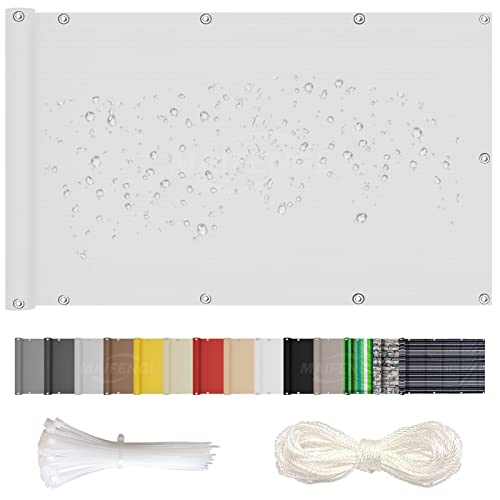 MAIFENGL Balkon Sichtschutz Balkonabdeckung Balkonverkleidung Blickdichte UV-Schutz Wetterfest Polyester, mit Ösen, Kabelbinder & Korde- White|| 95x750cm von MAIFENGL