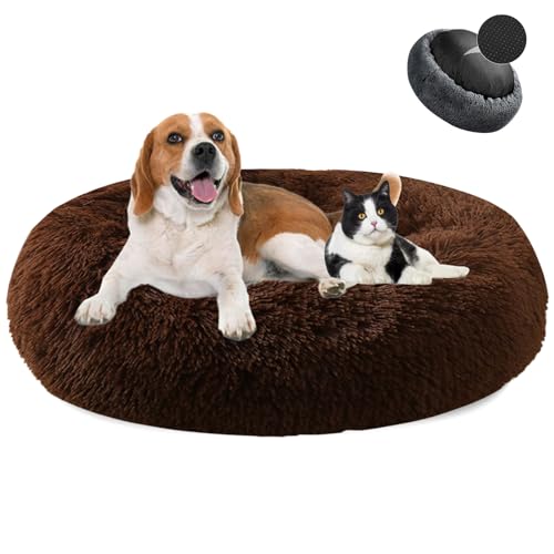 MAIFENGL Hundebett Flauschig, Donut Plüsch Katzenbett Waschbar Weicher Haustierbett für Kleine, Mittelgroße und Große Hunde, Katzen-Coffee||Ø40cm/16in von MAIFENGL