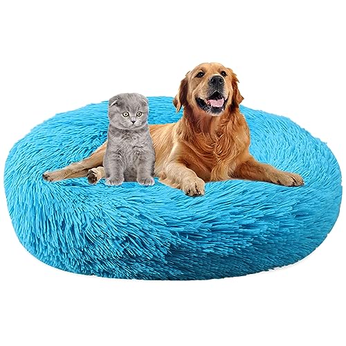 MAIFENGL Hundebett Flauschig, Plüsch Rundes Weiches Hundekissen Waschbar rutschfest Haustierbett für Katzen und Hunde- Blue||Ø40cm/16in von MAIFENGL