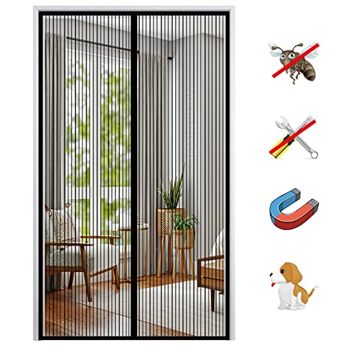 Magnet Fliegengitter Tür, Insektenschutz Balkontür Fliegenvorhang Moskitonetz Automatisches Schließen, ohne Bohren, für Balkontür Wohnzimmer Terrassentür-Black-A|| 100x190cm(39x74inch) von MAIFENGL