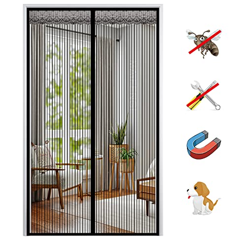 Magnet Fliegengitter Tür, Insektenschutz Balkontür Fliegenvorhang Moskitonetz Automatisches Schließen, ohne Bohren, für Balkontür Wohnzimmer Terrassentür-Black-B|| 75x205cm(29x80inch) von MAIFENGL