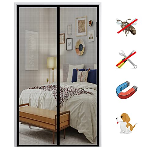 Magnet Fliegengitter Tür, Insektenschutz Balkontür Fliegenvorhang Moskitonetz Automatisches Schließen, ohne Bohren, für Balkontür Wohnzimmer Terrassentür-Black-C|| 115x200cm(45x78inch) von MAIFENGL
