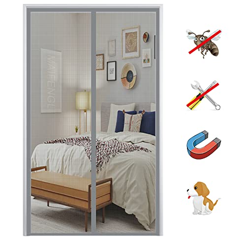 Magnet Fliegengitter Tür, Insektenschutz Balkontür Fliegenvorhang Moskitonetz Automatisches Schließen, ohne Bohren, für Balkontür Wohnzimmer Terrassentür-Gray|| 85x250cm(33x98inch) von MAIFENGL