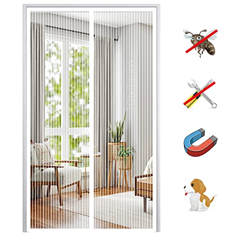 Magnet Fliegengitter Tür, Insektenschutz Balkontür Fliegenvorhang Moskitonetz Automatisches Schließen, ohne Bohren, für Balkontür Wohnzimmer Terrassentür-White-A|| 90x220cm(35x86inch) von MAIFENGL