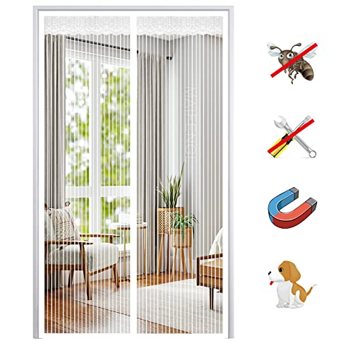 Magnet Fliegengitter Tür, Insektenschutz Balkontür Fliegenvorhang Moskitonetz Automatisches Schließen, ohne Bohren, für Balkontür Wohnzimmer Terrassentür-White-B|| 75x180cm(29x70inch) von MAIFENGL