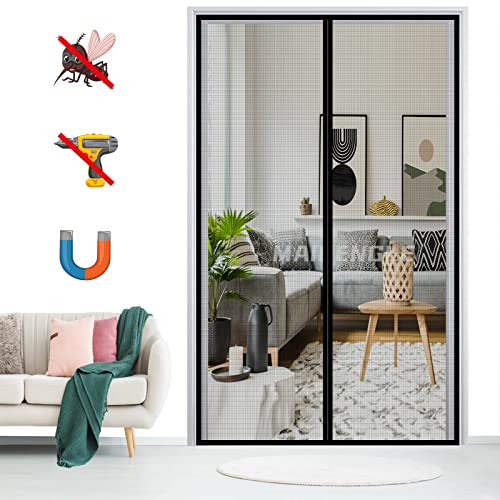 Magnet Fliegengitter Tür Insektenschutz, Magnetischer Fliegenvorhang Selbstklebend Moskitonetz ohne Bohren, für Balkontür Terrassentür Wohnzimmer-Black-B|| 110x225cm(43x88inch) von MAIFENGL