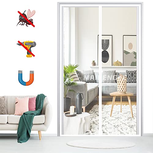 Magnet Fliegengitter Tür Insektenschutz, Magnetischer Fliegenvorhang Selbstklebend Moskitonetz ohne Bohren, für Balkontür Terrassentür Wohnzimmer-White-B|| 90x200cm(35x78inch) von MAIFENGL