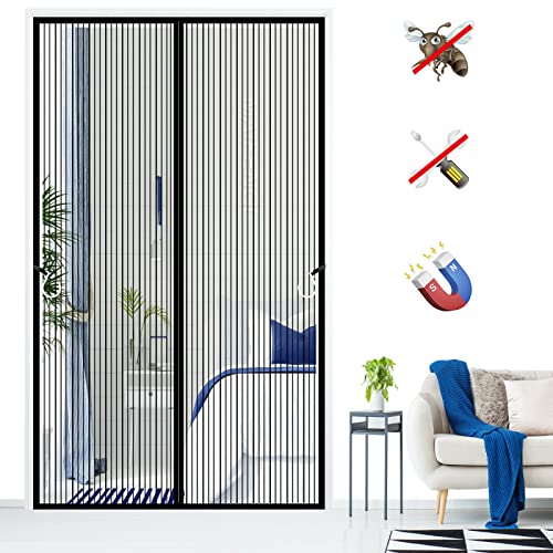 Magnet Fliegengitter Tür Insektenschutz Balkontür Fliegenvorhang Automatisches Schließen, Magnetvorhang für Balkontür Terrassentür ohne Bohren-Black-A|| 100x195cm(39x76inch) von MAIFENGL