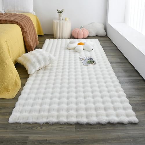 MAIFURUN Mode-Bubble-Blumen-Teppich, Bubble-Samt-Wohnzimmerteppich, Bequeme Plüschdecke, Kissen, Nachttisch-Sofakissen, Waschbare Teppiche,White- 150x180CM von MAIFURUN