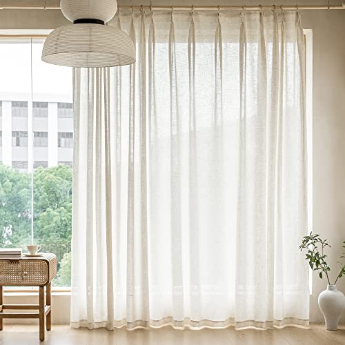 MAIHER Extra breite Vorhänge, mit Quetschfalten, lichtfilternd, Kunstleinenstruktur, halbtransparent, für Wohnzimmer, Quetschfaltenvorhänge mit Haken, 244 cm (1 Bahn, B x 244 L) von MAIHER