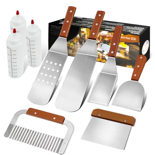 MAIKEHIGH Grillspachtel Plancha Kit Edelstahl Grillbesteck - 9 Stück Schwerer Edelstahl Pfannenwender-Set Profi Grill-Spachtel für zum Kochen, Camping und Tailgating Männer von MAIKEHIGH