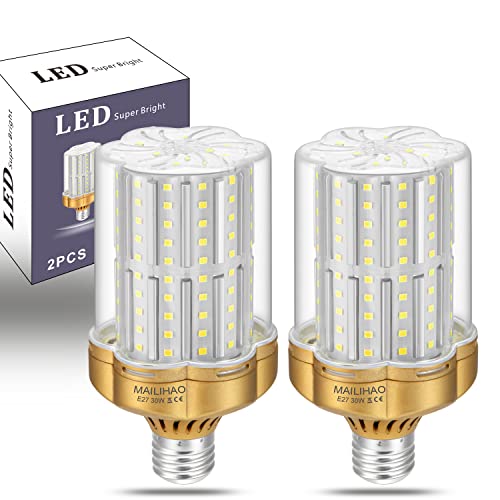 MAILIHAO 2er-Pack 30W Superhelle E27 LED Maiskolben (250W Entspricht Glühbirnen) Kaltweiß 6000K 3500LM Mais Lampen LED Leuchtmittel für Fabriklager Garage Hof, Nicht Dimmbar von MAILIHAO