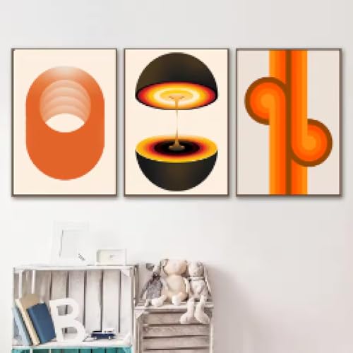 Gemälde Wandbilder für Wohnzimmerdekor Boho Retro Streifen Kunstdrucke Sonnenuntergang Regenbogen Blume Poster Leinwand 60x80cmx3 Rahmenlos von MAIMANG