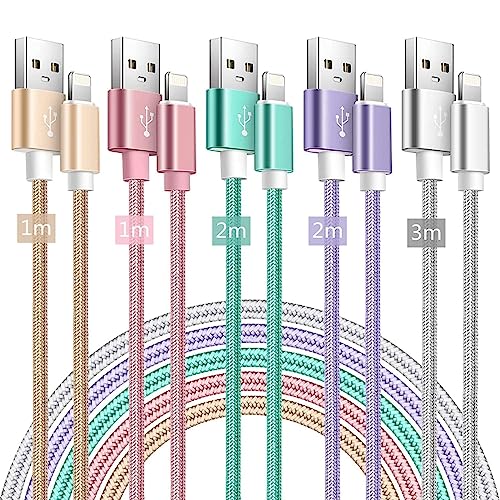 iPhone Ladekabel,5Pack 1m/2m/3m [Apple MFi Zertifiziert] iPhone Schnellladekabel 2.4A USB A zu Lightning Kabel Langes Nylon Geflochten für iPhone 14 Pro Max 13 12 11 XR XS X 8 7 6 6s Plus SE -5 Farben von MAIMEITE