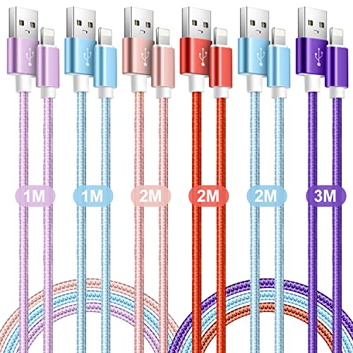 iPhone Ladekabel 6Pack,Apple MFi Zertifiziert Ladekabel 1m 2m 3m Schnellladekabel iPhone Lang Gefärbtes Nylon Lightning Kabel für iPhone 14 13 12 11 Pro Max/XS/XR/X/8/7/6s/6 Plus/5 von MAIMEITE