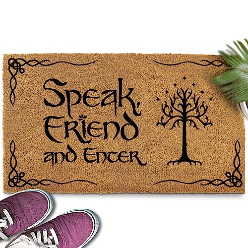 Fußmatte mit Aufschrift "Speak Friend and Enter", 76,2 x 43,2 cm, Aufschrift "Der Herr der Ringe", lustig, Aufschrift "Speak Friend and Enter Welcome Matte, Lotr Geschenke, Herr der Ringe", lustige von MAINEVENT