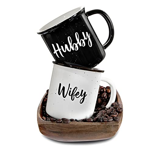 MAINEVENT Wifey Hubby Tassen 2er Set Kaffeetasse, Brautpaar Tasse Set Hochzeitsgeschenk zum Verschenken, frisch verheiratete Kaffeetassen Geschenkset, Mr Mrs Tassen für Ehepaar von MAINEVENT