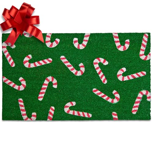 MAINEVENT Zuckerstangen-Fußmatte, 76,2 x 43,2 cm, Zuckerstangen-Weihnachtsteppich, Weihnachtstürmatte, Outdoor-Weihnachtsmatte für Haustür, Weihnachtsveranda-Teppich, Weihnachts-Haustürmatte für den von MAINEVENT