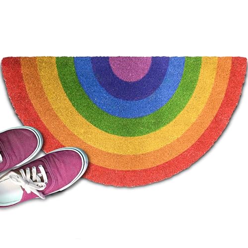 Regenbogen-Halbkreismatte für den Außenbereich, 76,2 x 43,2 cm, niedliche Regenbogen-Willkommensmatte für den Außenbereich, mit rutschfester PVC-Unterseite Regenbogen-Halbkreismatte für den Außenbereich, 76,2 x 43,2 cm, niedliche Regenbogen-Willkommensmatte für den Außenbereich, mit rutschfester PVC-Unterseite von MAINEVENT