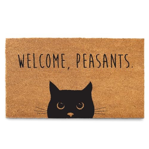 Welcome Peasants Cat Doormat 76.2x43.2 cm, schwarze Katze Fußmatte, lustige Willkommensmatten für den Außenbereich, lustig, schwarze Katze, Kokosfaser, Fußmatte Katze Bedruckter Teppich von MAINEVENT
