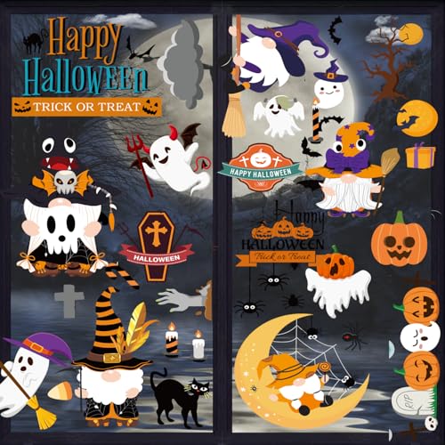 9 Sheets 98 PCS Halloween Fensteraufkleber, Fledermäuse Kürbis Spukhaus Motive, Fenster Sticker für Halloween Dekorationen Party Karneval 9 Sheets 98 PCS Halloween Fensteraufkleber, Fledermäuse Kürbis Spukhaus Motive, Fenster Sticker für Halloween Dekorationen Party Karneval von MAIREULB