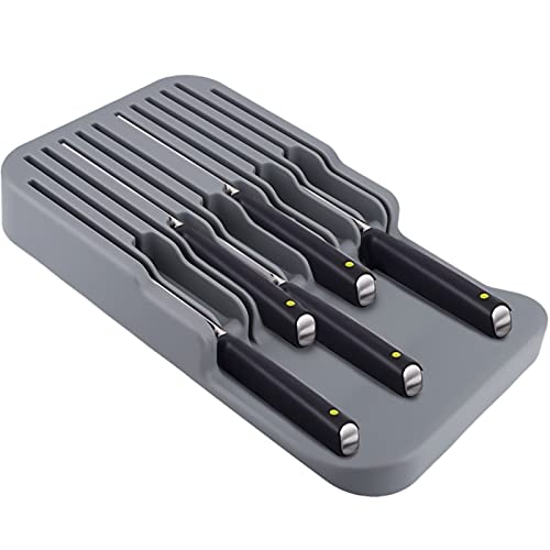 MAISITOO Horizontaler Messerblock,Messer-Organizer,In-Drawer Knife Block Küchenmesser Drawer Organizer, LxB:37 x 21cm,Messeraufbewahrung, Messerblock mit Schlitzen, Platz für 12 Messer (grau) von MAISITOO