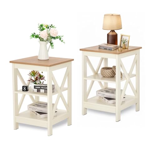 MAISON ARTS 2er Set Nachttisch Nachtschrank Beistelltische Ablagetisch 3 Ebenen Moderne Sofatisch mit Stauraum für Schlafzimmer Wohnzimmer Elfenbein von MAISON ARTS