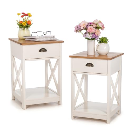 MAISON ARTS Nachttisch 2er Set Nachtschrank mit Schublade 3 Ebenen Beistelltische Ablagetisch Moderne Sofatisch mit Stauraum für Schlafzimmer Wohnzimmer von MAISON ARTS