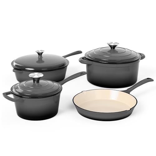 MAISON ARTS Emaille-Gusseisen-Kochgeschirr-Set, 7-teilig, Dutch Oven Topf mit Deckel, graue antihaftbeschichtete Töpfe und Pfannen, ofenfest bis 260 °C MAISON ARTS Emaille-Gusseisen-Kochgeschirr-Set, 7-teilig, Dutch Oven Topf mit Deckel, graue antihaftbeschichtete Töpfe und Pfannen, ofenfest bis 260 °C von MAISON ARTS