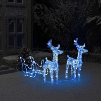 Rentiere & Schlitten Weihnachtsdekoration，Weihnachtshirsch Beleuchtet，Weihnachtsbeleuchtung für Außen und Innen 160 LEDs 130 cm Acryl CIW69665BonneVie von MAISON CHIC