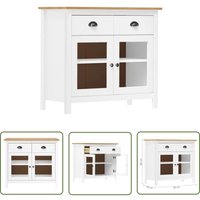 The Living Store Sideboard Hill Weiß 90x40x80 cm Massivholz Kiefer - Holz Sideboard - Massiver Kiefernschalter - Weißes Regal - Wohnzimmer Dekoration von MAISON CHIC