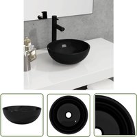 The Living Store Waschbecken Hartglas 30x12 cm Schwarz - Badezimmer Waschbecken - Glas Waschbecken - Schwarzes Waschbecken - Aufsatzwaschbecken von MAISON CHIC