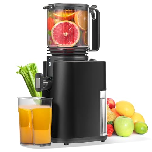 Entsafter Slow Juicer mit 14cm Extra Großem Einfüllschacht Entsafter für Ganze Früchte und Gemüse, leicht zu Reinigen Entsafter Gemüse und Obst, Hohe Saftausbeute Juicer Machine (Schwarz) von MAISON HUIS