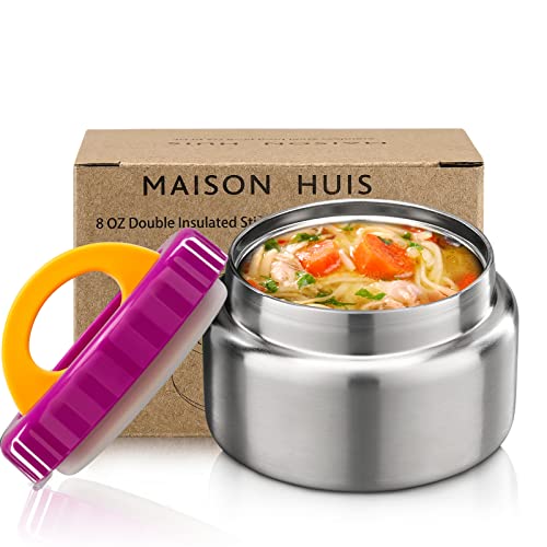 MAISON HUIS 227 ml Suppen-Thermoskanne mit breiter Öffnung, vakuumisoliert, auslaufsicher, Edelstahl, Suppenbehälter für Schule, Reisen (lila) von MAISON HUIS