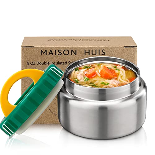 MAISON HUIS 227 ml Suppen-Thermoskanne mit breiter Öffnung, vakuumisoliert, auslaufsicher, Edelstahl, Thermoskanne für heiße und kalte Lebensmittel, Kinder, Suppenbehälter für Schule, Reisen (grün) von MAISON HUIS