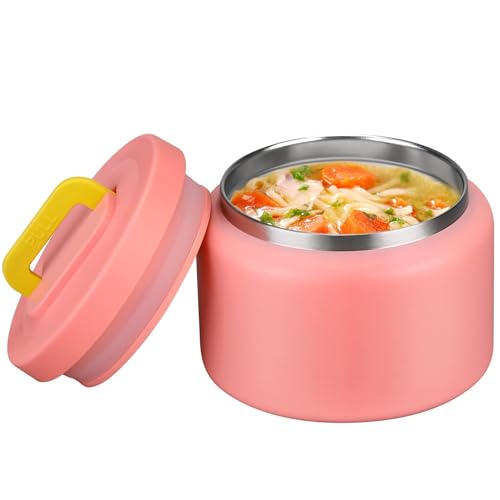 MAISON HUIS 227 ml Suppen-Thermoskanne mit breiter Öffnung, vakuumisoliert, auslaufsicher, Edelstahl, Thermoskanne für heiße und kalte Lebensmittel, Kinder, Suppenbehälter für Schule, Reisen (rosa) von MAISON HUIS