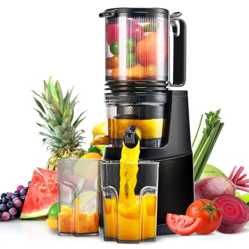 MAISON HUIS Entsafter Slow Juicer mit 13.5cm Extra Großem Einfüllschacht für Ganze Früchte und Gemüse, leicht zu Reinigen Entsafter Gemüse und Obst, Hohe Saftausbeute Juicer Machine,Schwarz von MAISON HUIS