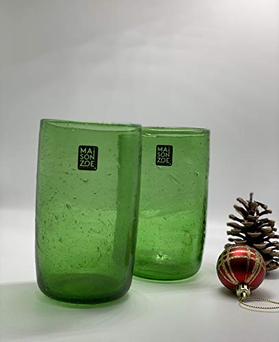 Maison Zoe 6-teiliges Trinkglas Set aus Recycling-Glas Dary - grün - groß - Durchmesser ≈ 7,5cm - Höhe ≈ 13cm - 100% Handmade - Longdrinks - Saftglas - Wasserglas von MAISON ZOE HANDMADE ACCESSORIES