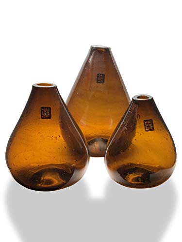 Maison Zoe Glasvasen Set aus Recycling-Glas Petite - klein - braun - 100% Handmade - Blumenvase - Vase mundgeblasen - Dekovase für Einzelblumen - Bud Vase - Tischvase von MAISON ZOE HANDMADE ACCESSORIES