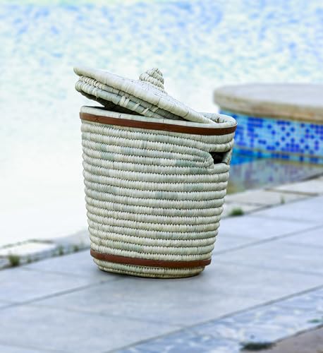Maison Zoe Großer Korb mit Deckel D 45cm H50cm - Robust - Seegras - 100% Handmade - ökologisch und nachhaltig - Wäschekorb - Flechtkorb - Stroh von Maison Zoe