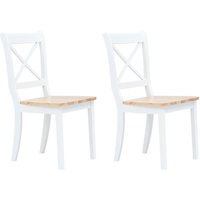2 Stk.Essstühle/Esszimmerstühle Küchenstühle Weiß & Helles Holz Gummibaum Massivholz -DE59361 von BONNEVIE