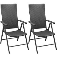 2er Set Gartenstühle Gartensessel Klappbare Stühle für Garten Terrasse Balkon Poly Rattan Schwarz DE24350 von MAISONCHIC