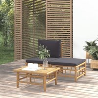 3-tlg. Garten-Lounge-Set Gartenmöbel Set Sitzgruppe Essgruppe mit Dunkelgrauen Kissen Bambus DE62454 von MAISONCHIC