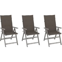 3er Set Gartenstühle Gartensessel Verstellbare Stühle für Garten Terrasse Balkon mit Auflagen Massivholz Akazie DE59903 von MAISONCHIC