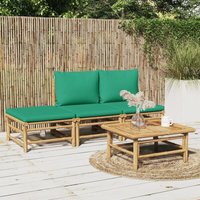 4-tlg. Garten-Lounge-Set Gartenmöbel Set Sitzgruppe Essgruppe mit Grünen Kissen Bambus DE89578 von MAISONCHIC