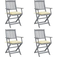 4er Set Gartenstühle Gartensessel Klappbare Stühle für Garten Terrasse Balkon mit Kissen Massivholz Akazie DE44171 von MAISONCHIC