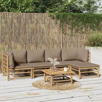 Maisonchic - 6-tlg. Garten-Lounge-Set Gartenmöbel-Set Terrassen-Sitzgruppe mit Kissen Taupe Bambus ZDEH34912 von MAISONCHIC