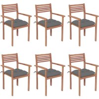 6er Set Gartenstühle Gartensessel Stapelbare mit Kissen Stühle für Garten Terrasse Balkon Massivholz Teak DE71480 von MAISONCHIC