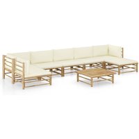 8-tlg. Garten-Lounge-Set Gartenmöbel-Set Terrassen-Sitzgruppe mit Cremeweißen Kissen Bambus ZDEH96844 Maisonchic von MAISONCHIC