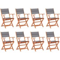 8er Set Gartenstühle Gartensessel Klappbare Stühle für Garten Terrasse Balkon Grau Eukalyptusholz & Textilene DE19207 von MAISONCHIC